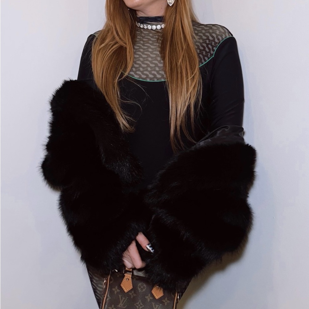 Zara black faux fur cropped